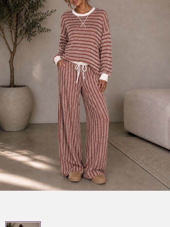 Zenana Outfitters Pants - Zenana Outfitters Rust and White Striped Wide-Leg Lounge Pants